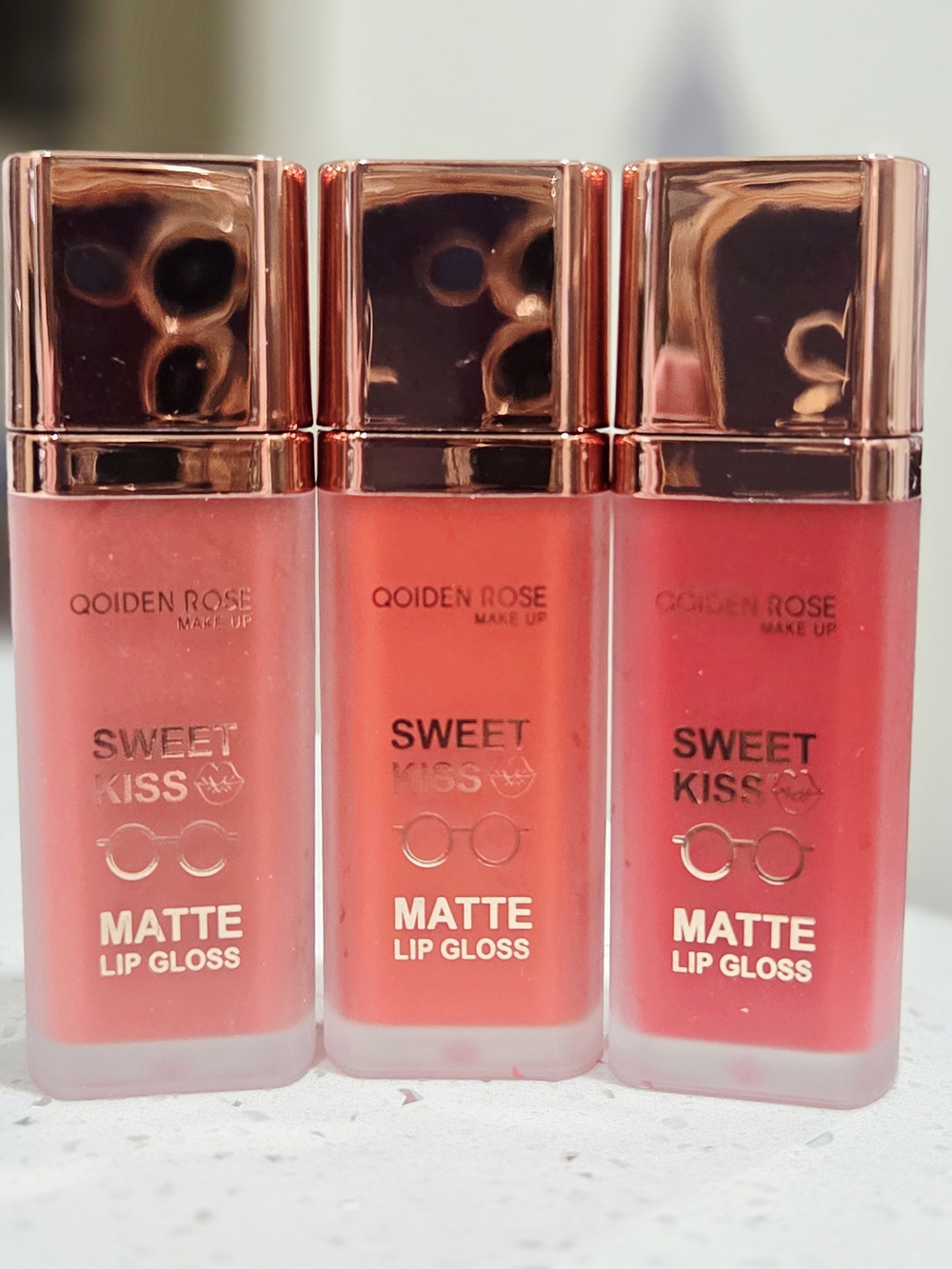 Quoiden Rose Sweet Kiss Matte Lip Gloss Trio - Coral, Orange, Pink